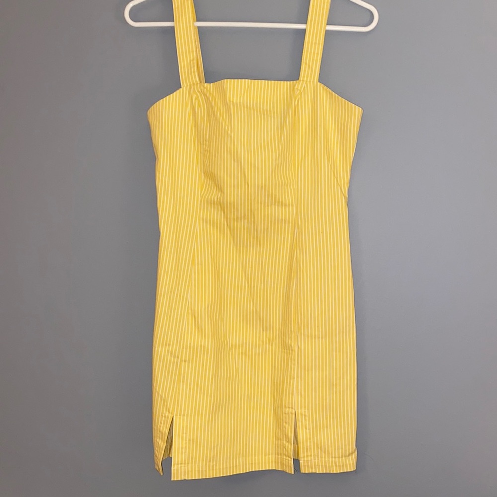 yellow mini dress with white stripes
